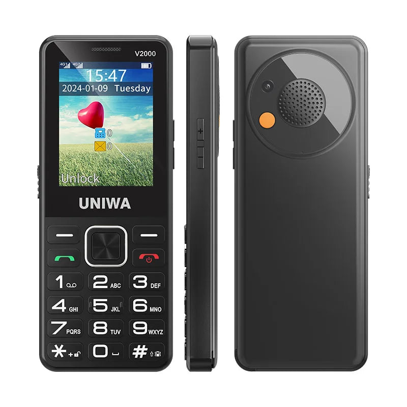 UNIWA V2000 Global 4G Network 2.4 Inch IPS Display SOS Button Elderly Cell Phone With 1700mAh Battery Support one click dialing