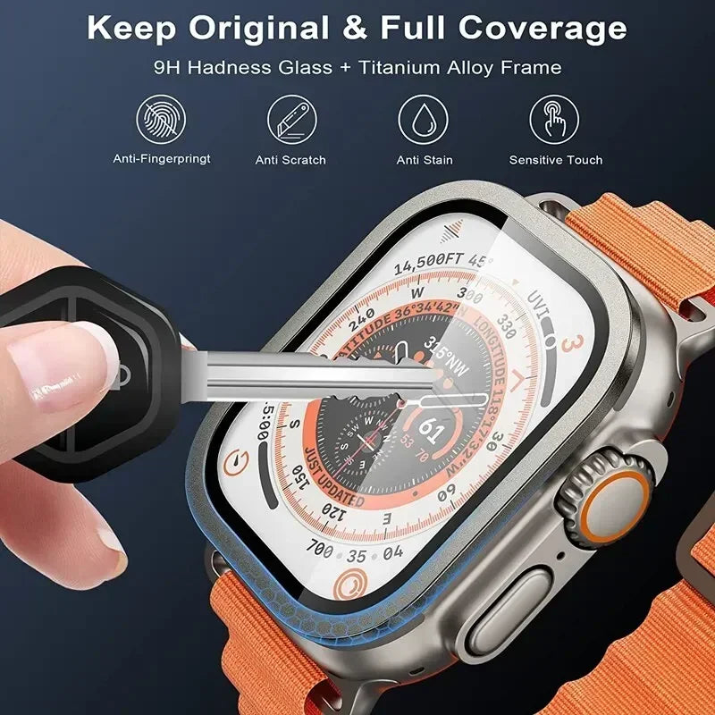 Tempered Glass for Apple Watch Ultra 2 49mm Screen Protector Metal Frame Anti-Scratch for IWatch Series Ultra 49 mm Accessories