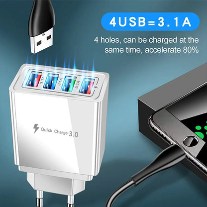 QC3.0 Quick Charger 4 Port USB Charger Wall Mobile Charger Fast Charger For IPhone 11 Samsung S9 Huawei Xiaomi Power Adapter