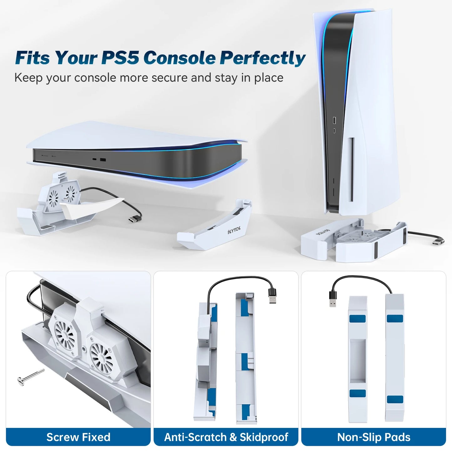 for PS5 Console Horizontal & Vertical Cooling Stand PS5 Dual Cooling Fans for Playstation 5 Disc & Digital Editions Cooler