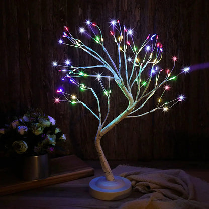 LED Birch Tabletop Bonsai Tree Night Light Mini Christmas Tree Lamp 8Modes USB/Battery Bedside Room Decorative Fairy Nightlights