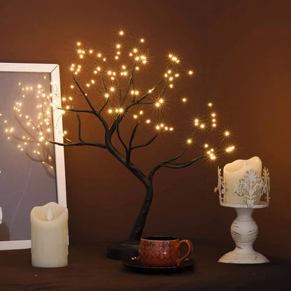 LED Birch Tabletop Bonsai Tree Night Light Mini Christmas Tree Lamp 8Modes USB/Battery Bedside Room Decorative Fairy Nightlights