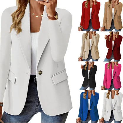 casual long sleeve suit jacket office lady spring autumn fashion elegant solid turn down collar blazer coats for women 2023