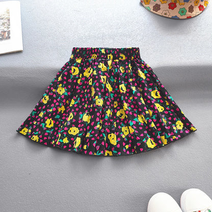 Kids Girls Princess Pleated Skirts Korean Girls Cotton Printed Large Hem Skirt Kids Floral Fluffy Party Skirt Children Clothes