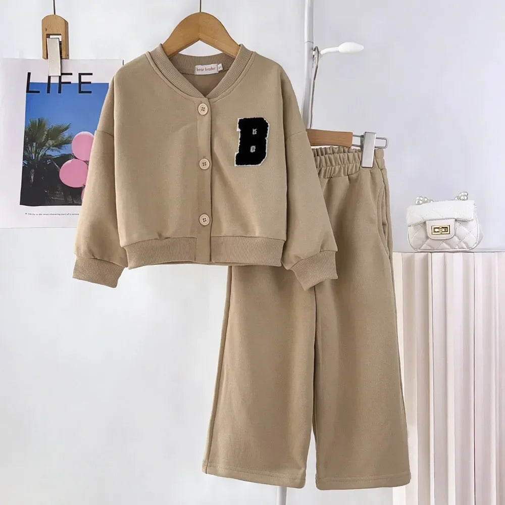 Spring and Autumn Sports Sets Kids Clothes Girls Letter Cardigan Top+Pants 2-piece Set Korean Version Simple Children's Clothing