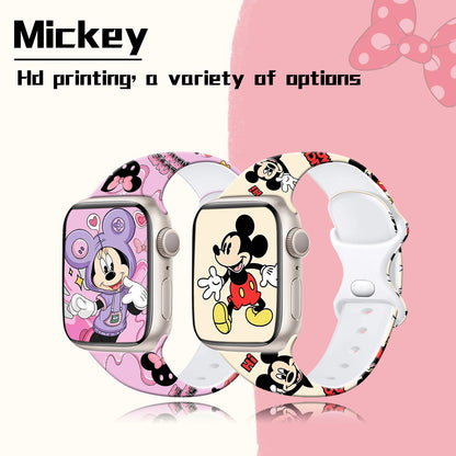 Disney Mickey Printed Strap for Apple Watch 9 8 7 SE Silicone Band Replaceable Bracelet for iWatch 45mm 44mm 42mm 40mm Watchband