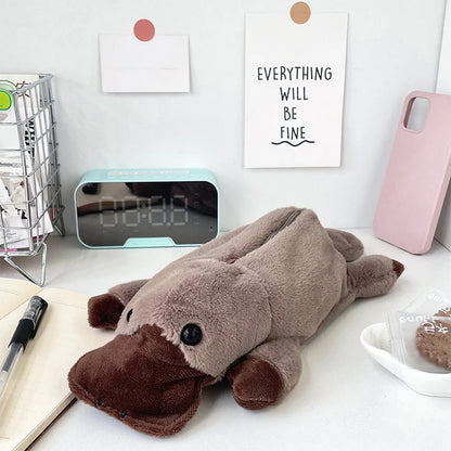 Cute Cartoon Platypus Pencil Case Cosmetic Bag Plush Pen Pouch Large Capacity Multifunctional Storage Bag School Supplies