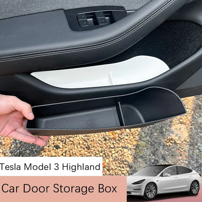 1Set /4 Car Door Handle Storage Box for Tesla Model 3 Highland Door Panel Tray Armrest Organizer Cover Utility Car Accessories