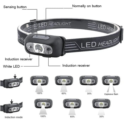 Pack 1-10 Rechargeable Sensor Headlamp LED Headlight Torch Waterproof Work Light Outdoor Camping Search Light Fishing Head Light