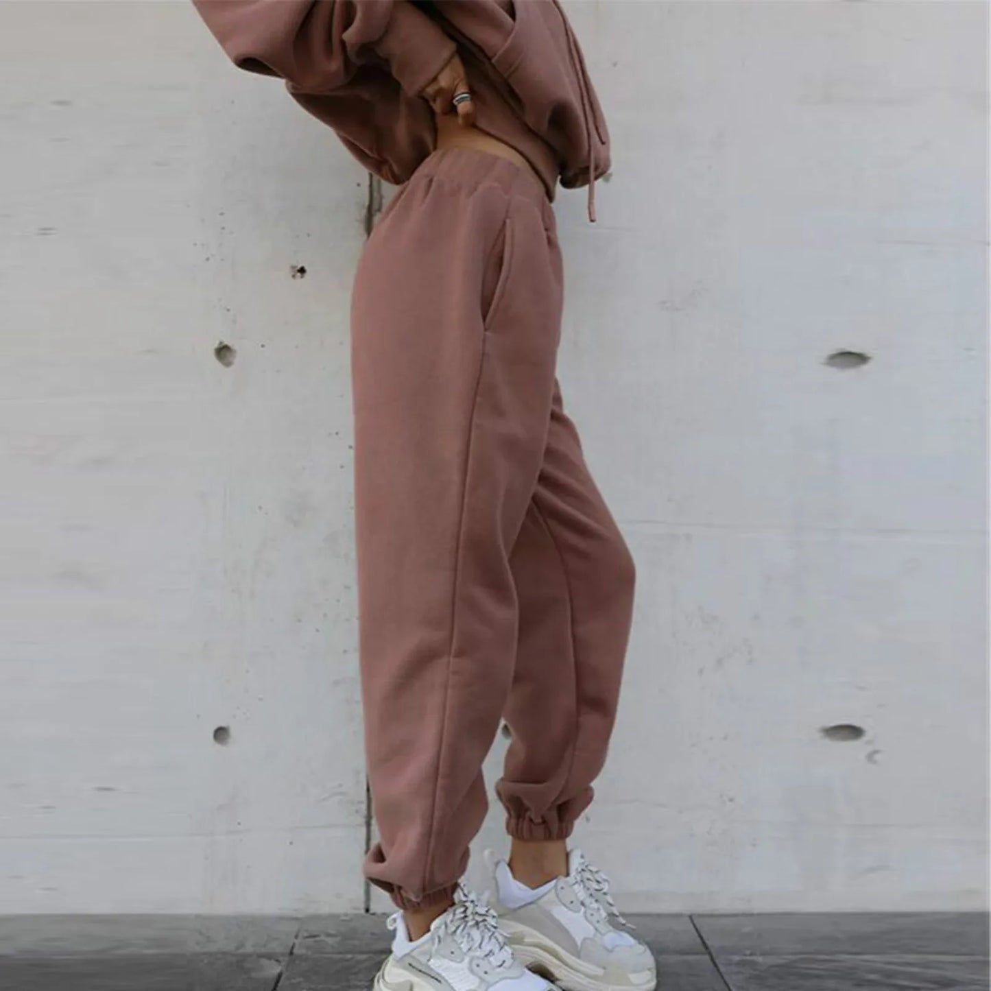 Women's Casual Solid Color Long Sleeved Hoodie Trousers Sweatershirt Sports Suit