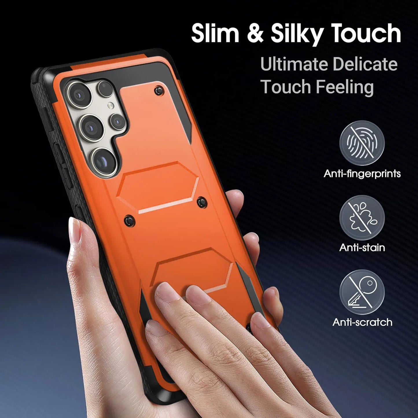 For Samsung Galaxy S24/S24+/S24 Plus/S24 Ultra 5G Phone Case Shockproof Protective Heavy Duty Rugged Hybrid Cover Orange