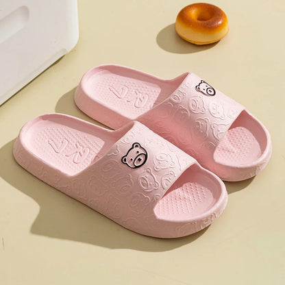 Summer Women's Slippers Home Cute Bear Thick Sole Non-slip Slides Bathroom Indoor Outdoor Men Fashion Cool Beach Shoes Couple