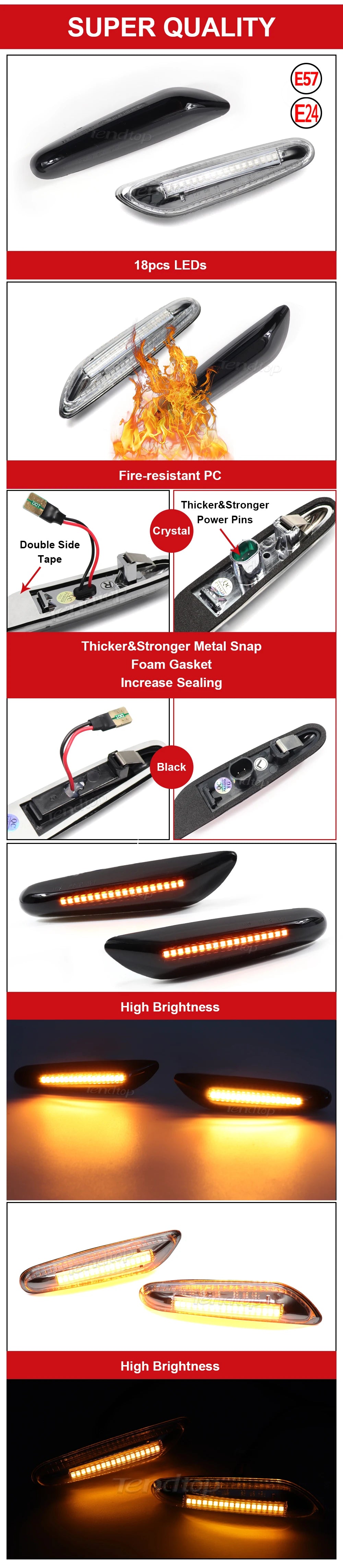 LED Dynamic Side Marker Mirror Indicator Lamp Flowing Water Turn Signal Light For BMW E90 E91 E92 E93 E60 E87 E82 E61 E46 X1 X3