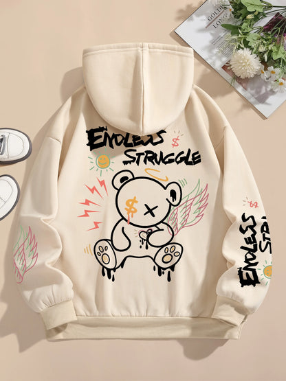 Street Women Sweatshirts Endless Struggle Graffiti Bear Printed Hoodies Crewneck Loose Pullover Fleece Warm Female Tops Clothes