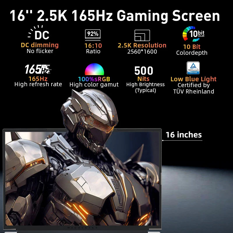 Machenike Light 16 Pro RTX4060 140W Gaming Laptop R7 7735H 16'' 2.5K 165Hz 100%sRGB 16G DDR5 1T SSD MUX Switch WiFi6