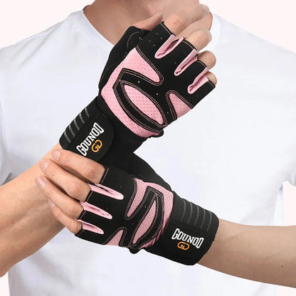 Men Women Ventilated Gym Workout Gloves with Wrist Wrap Support Full Palm Protection for Weightlifting Training Fitness Pull ups