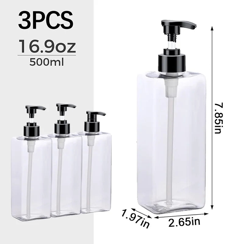 Bathroom Refillable Liquid Square Bottle Dispenser Lotion Containers With Labels Dish Soap Body Wash Dispenser 500ml