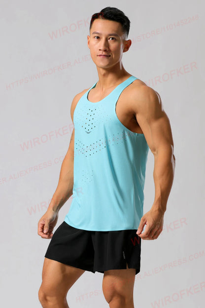 Men Gym Shirt Street High Quality Sleeveless T-shirts Quick Dry Tank Tops Workout Fitness Singlets Mesh Breathable Sport Vest