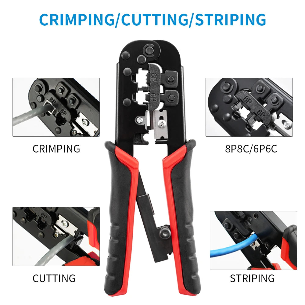 RJ45 Crimper RJ11 RJ45 Crimping Tool Ethernet Network LAN Cable Crimper Cutter Stripper Plier for 6P 8P RJ11 RJ12 RJ45