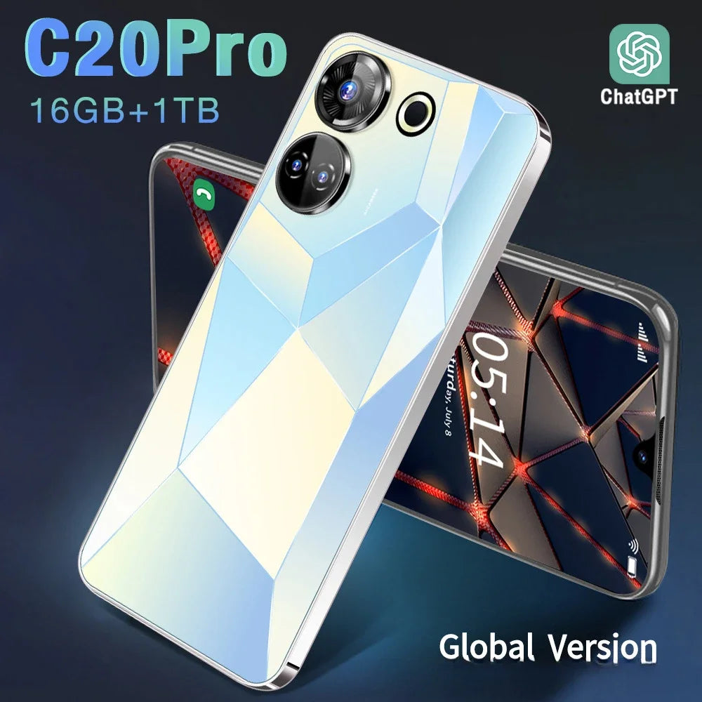 C20Pro Android Smartphone 7.3-inch HD Screen 16+1T Memory Hot Selling Cheap Mobile Phone for Foreign Trade S22 S23 Ultra