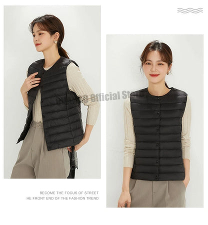 Women Sleeveless Vest New 90% White Duck Down Female Slim Warm Inner Ultra Lightweight Packable Down Liner Jackets