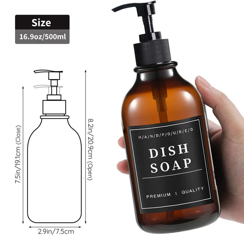 500ml Portable Empty Pump Dispenser Bottle Cylinder Shampoo Lotion Soap Hand Sanitizer Bottle with Tray 12 Label Bathroom