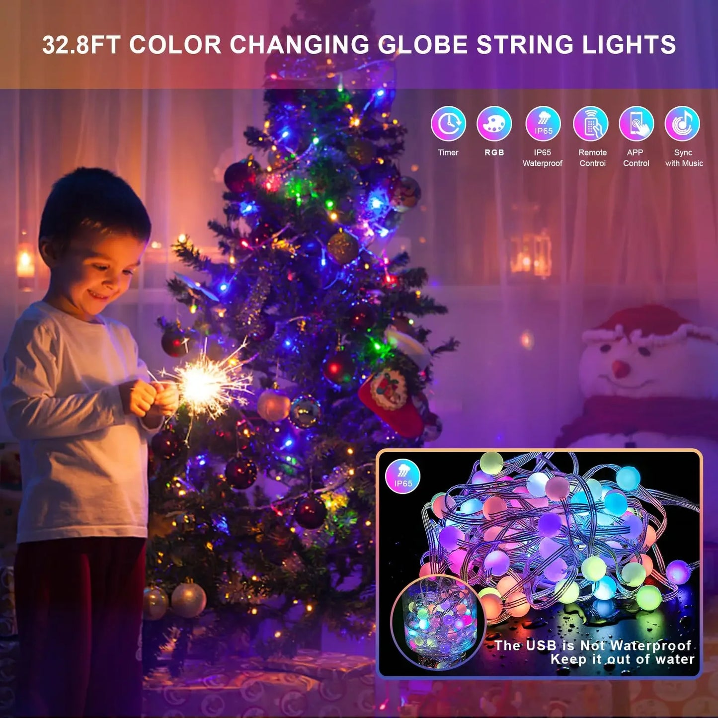 10M RGB LED Fairy Lights Globe Ball String Smart APP Bluetooth Control Addressable Garlands Outdoor Christmas Room Decoration