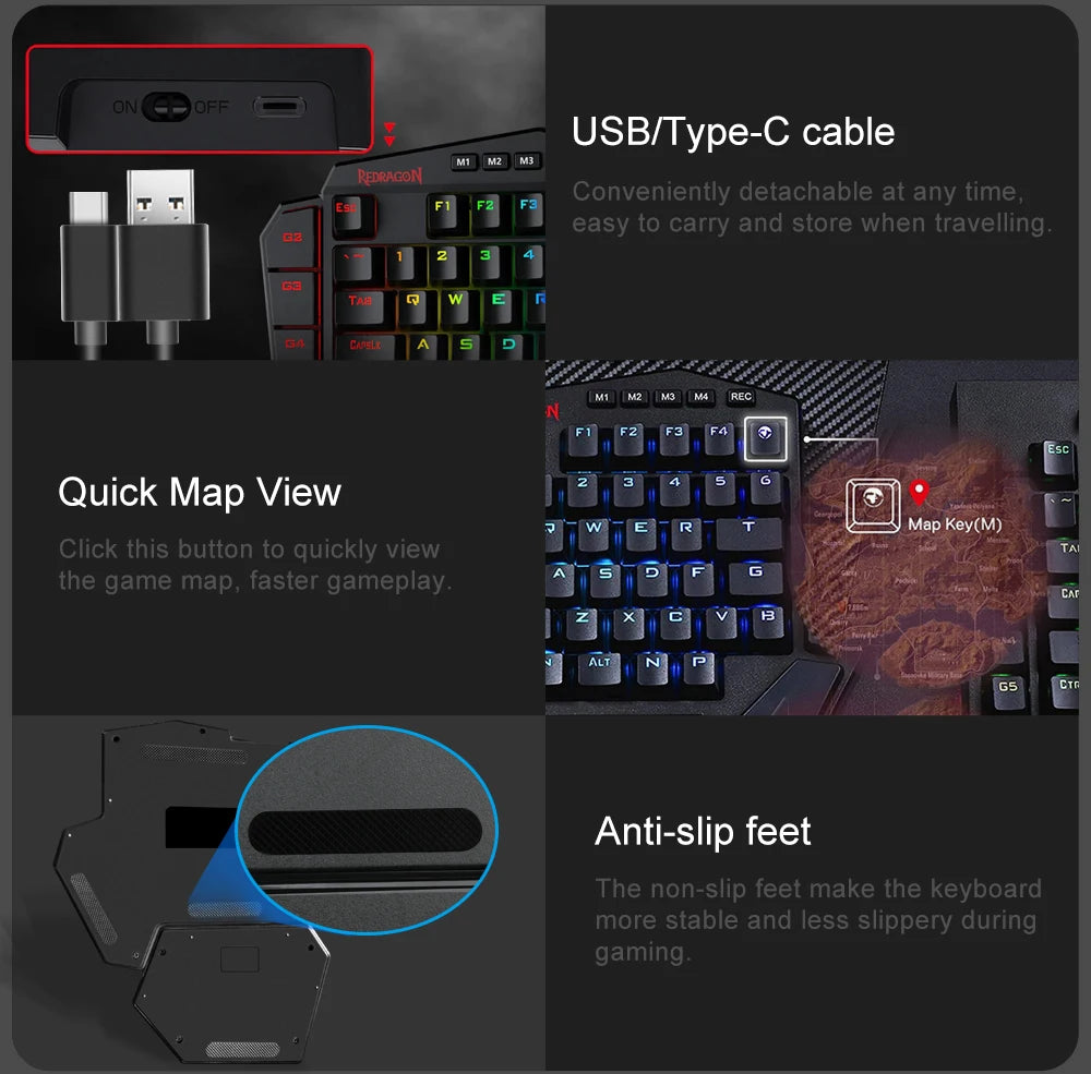 REDRAGON DITI ELITE K585 RGB 42 Key 2.4Ghz Wireless One-handed Mechanical Gaming Keyboard Blue Switch 7 Programmable Macro Keys