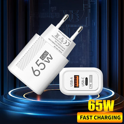 GaN USB Type C Charger 65W Quick Charge USB Fast Wall Charger For iPhone 14 Xiaomi Samsung Huawei Type C PD Phone Charge Adapter