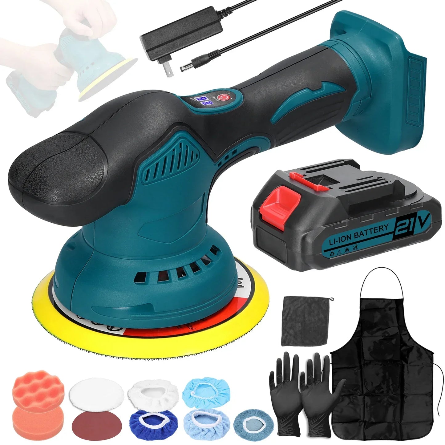 21V Cordless Car Polisher 6 Gears Speed ​​Electric Polishing Tool Multifunctional Metal Waxing Rust Removal Wood Sanding Machine