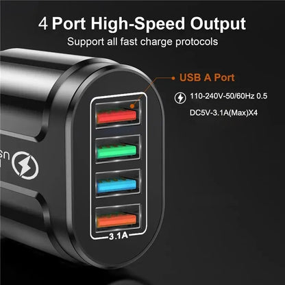 3.1A 4-port USB Charger Fast Charger Mobile Phone Charger For Samsung iPhone Xiaomi Oppo Huawei Qucik Charger Power Adapter