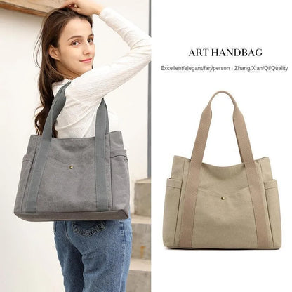 Urban Simplicity 2024 New Fashion Handheld Canvas Bag with Large Capacity One Shoulder Casual Portable Tote Bag