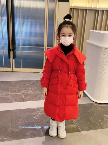 2023 New Thick Warm Long Coats Children's Outdoor Clothes Winter Jacket For Girls Fashion Hooded Outerwear Kids Cotton Parkas