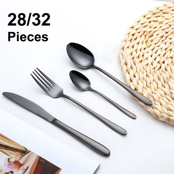 Set da 24/28/32 pezzi di posate occidentali in acciaio inossidabile, set da tavola elegante con coltello, forchetta, cucchiaio e utensili da cucina.