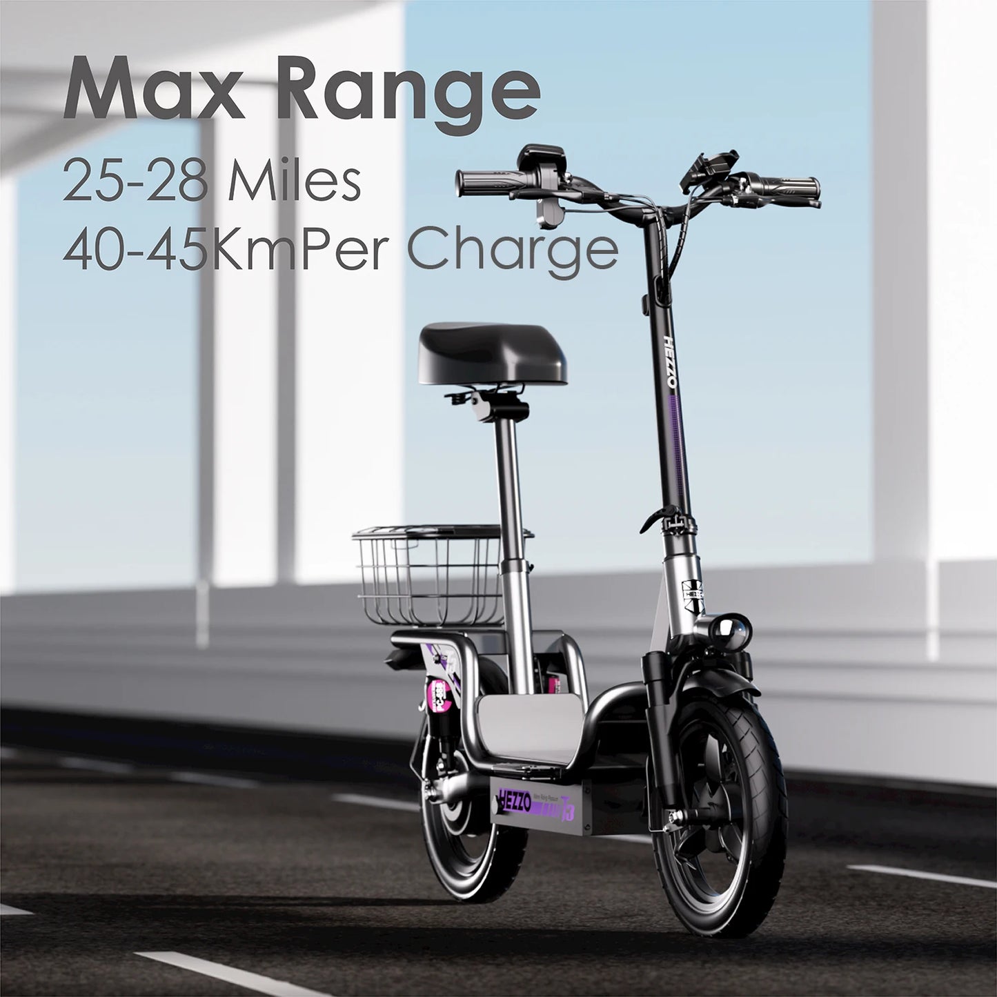 48V 500W Carbon Steel Ebike Electric Bike Multi-Shock Absorption City Commuter  Adult Electric Bicycle 14"Road tires With Basket