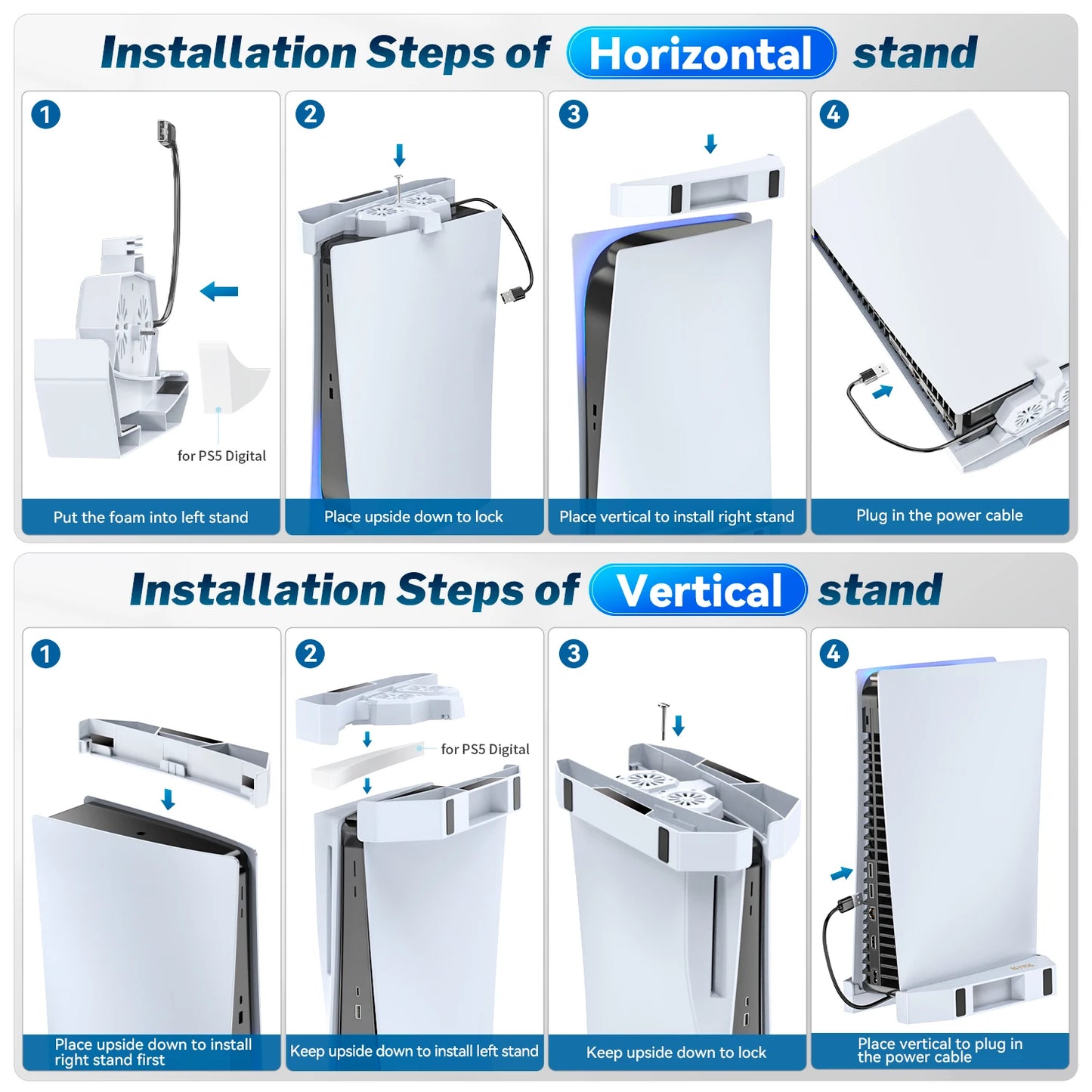 for PS5 Console Horizontal & Vertical Cooling Stand PS5 Dual Cooling Fans for Playstation 5 Disc & Digital Editions Cooler