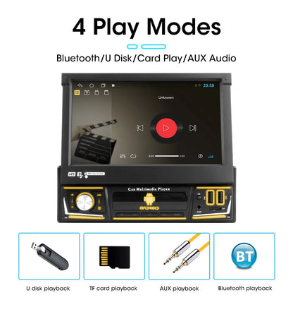 Din Car Radio Android 12 GPS Navigation Retractable 1din Touch Screen Multimedia Player Universal 7" MP5 Audio Video No DVD