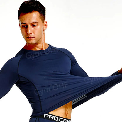 Men Gym Fitness Workout Tights Sport Jersey Athletic Running Shirt Compression Long Sleeve T Shirt Men Elastic Training T-shirt