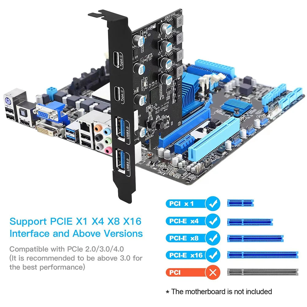 PCI Express Card  2Port USBA/ USBC 5Gbps USB3.2 Gen1 USB3.0 PCIE Card Expansion Add on Card Adapter for Windows/MacOS/Linux