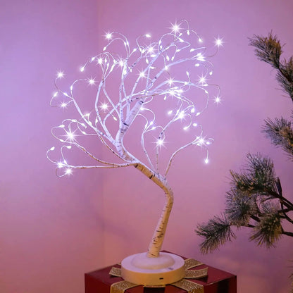 LED Birch Tabletop Bonsai Tree Night Light Mini Christmas Tree Lamp 8Modes USB/Battery Bedside Room Decorative Fairy Nightlights