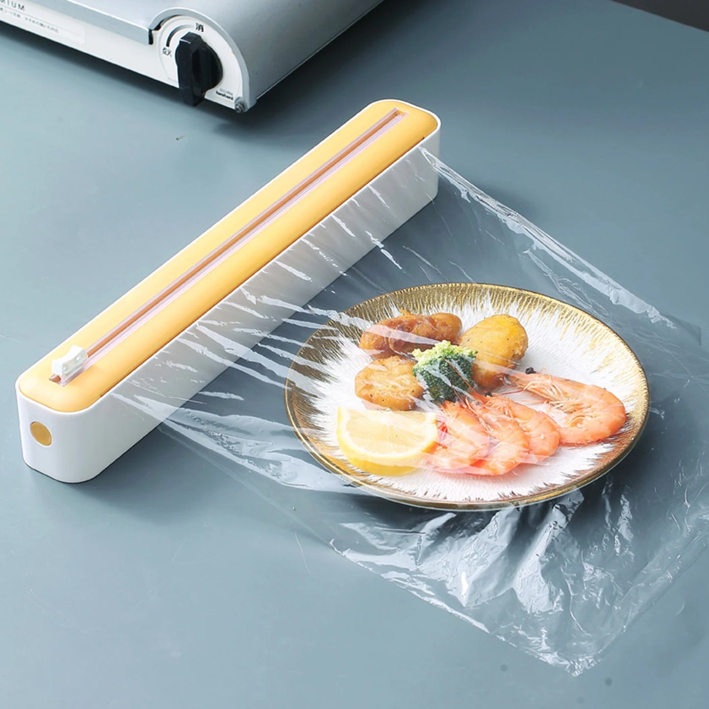 Waterproof Plastic Wrap Dispenser with Slide Cutter Magnetic Refillable Wrap Dispenser Reusable Dispenser for Cling Wrap