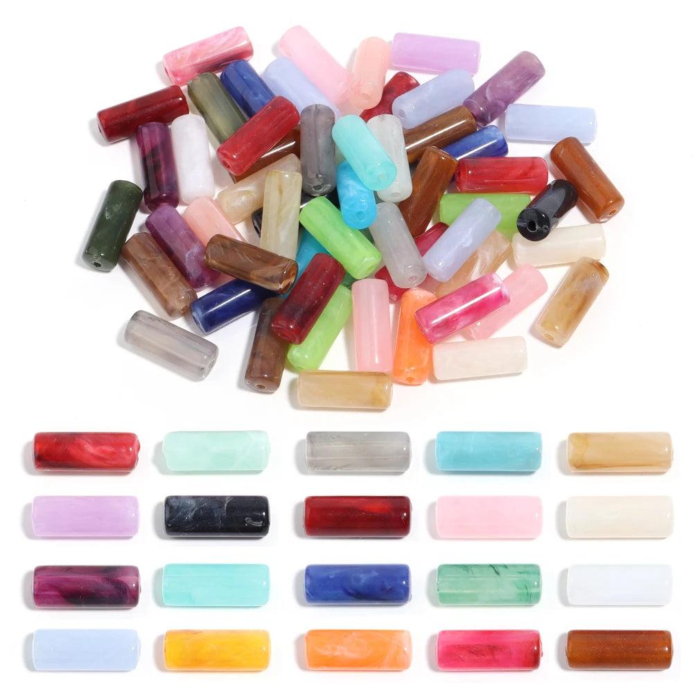 50pcs/lot Acrylic Beads Cylinder Shape Imitation Stone Tube Spacer Beads for Jewelry Making DIY Necklace Pendant Accessories