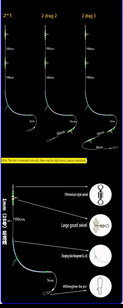 PD Fishing Gear Sea Fishing Luminous Beads Accessories Fishing Line World Fishing Set Boat Fishing Tandem Hooks