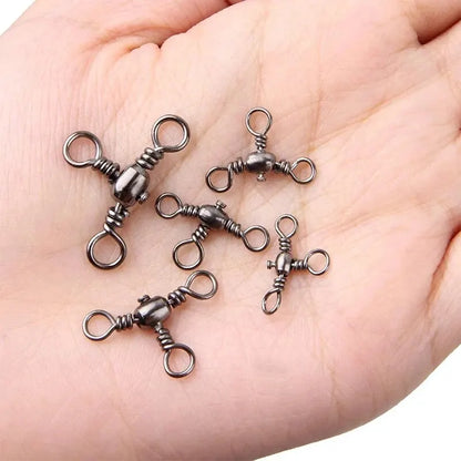 50PCS/Bag Fishing Accessories Black Nickel Plating Three-Prong Connector T-Swivel Sub-Line Splitter Outdoor Fishing Bazi Ring