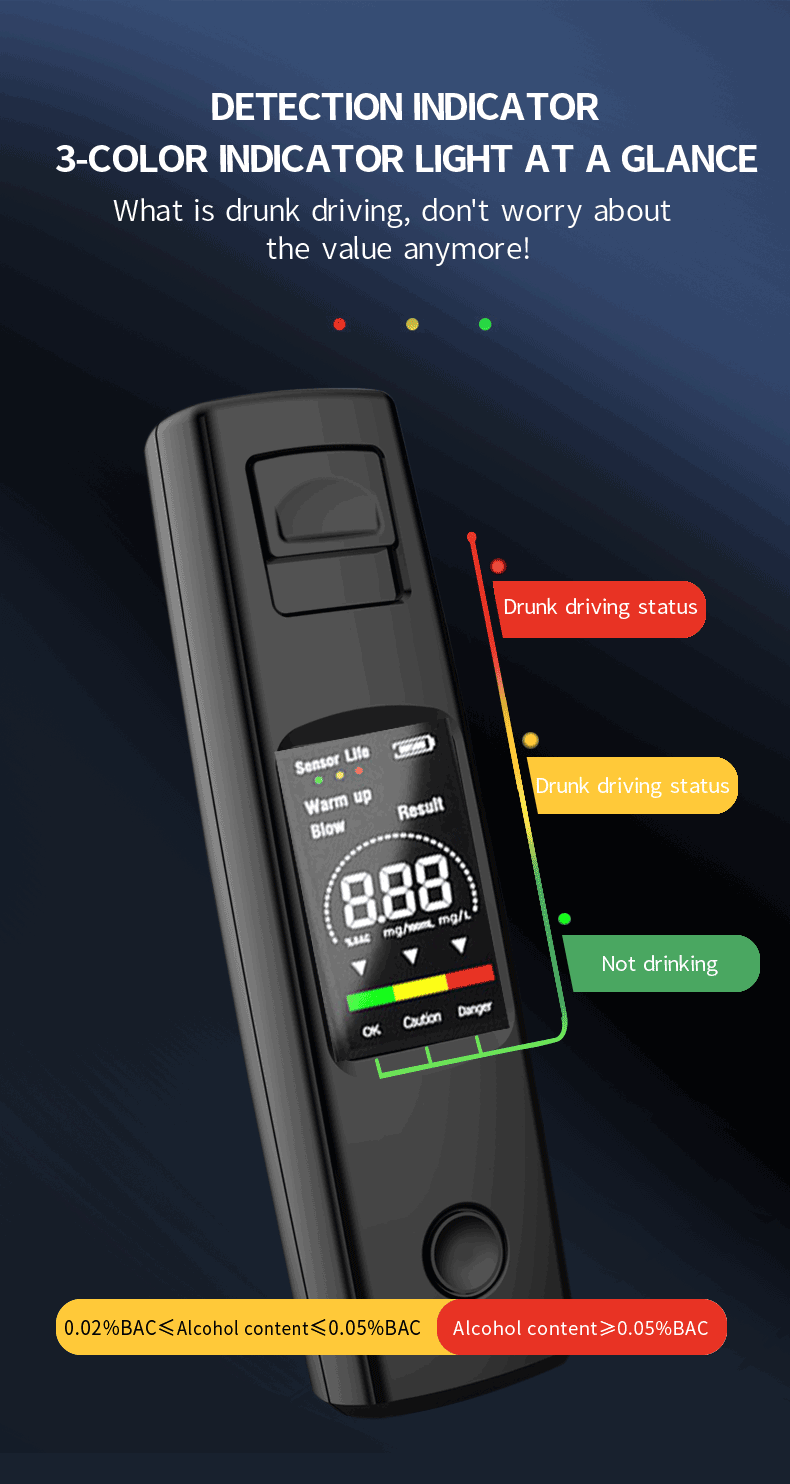 Portable Alcohol Tests Professional High Sensitivity Breathalyzer Alcohol Test Type-C Charging Digital Breath Alcohol Tester