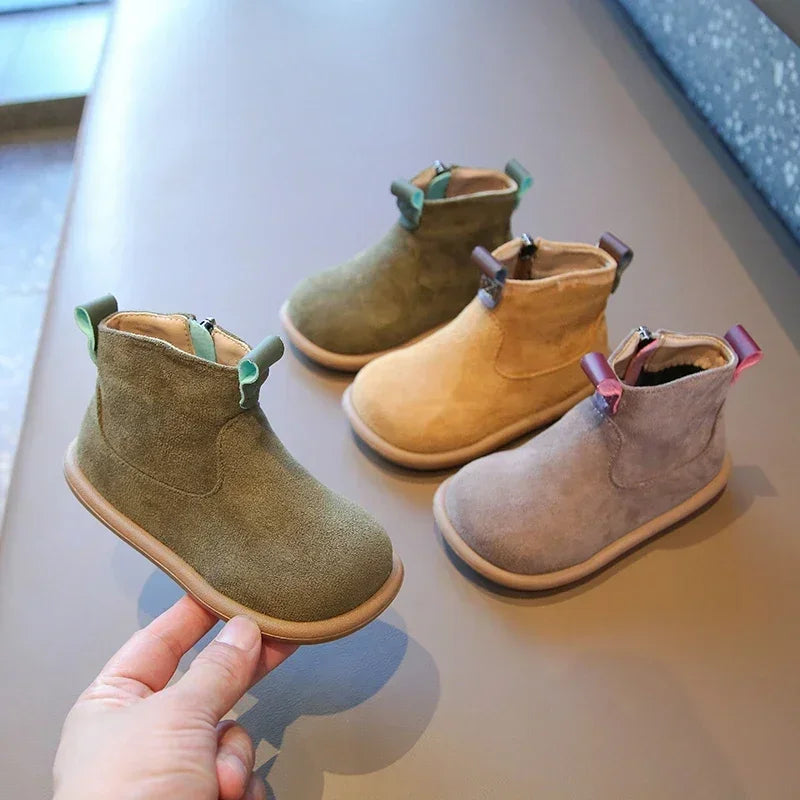 Autumn Winter Baby Boys Girls Boots Oxford Suede Children Casual Shoes Outdoor Anti-slip Infant Shoes Plush Kids Ankle Boots