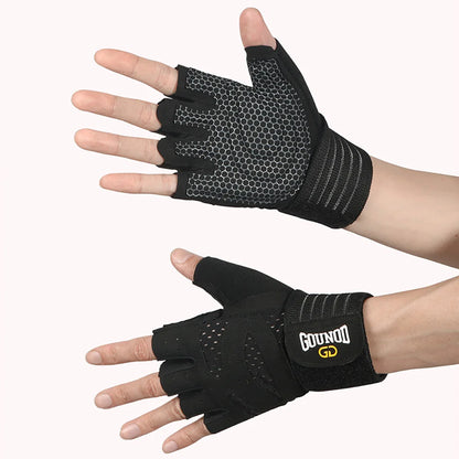 Men Women Ventilated Gym Workout Gloves with Wrist Wrap Support Full Palm Protection for Weightlifting Training Fitness Pull ups