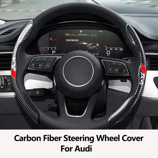 Car Steering Wheel Cover Carbon Black Fiber For Audi A3 A4 A5 A6 A7 A8 Q3 Q5 Q7 Q8 SQ5 Accessories Logo Car Steering Wheel Cover