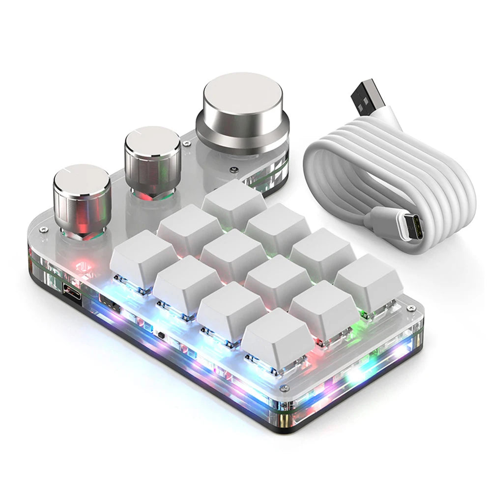 Programmable DIY Mechanical Keyboard RGB 12 Keys 3 Knob Custom Macro Keypad Bluetooth/USB Hotswap Keyboard for Macbook Laptop PC