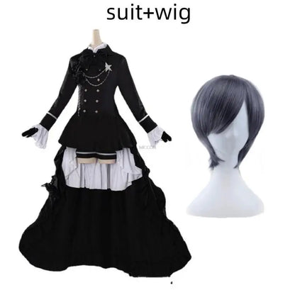 Anime Black Butler Kuroshitsuji Ciel Phantomhive Smile Cosplay Costume Wig Coat Shirt Shorts Hat Adult Dress Hallowen Suit